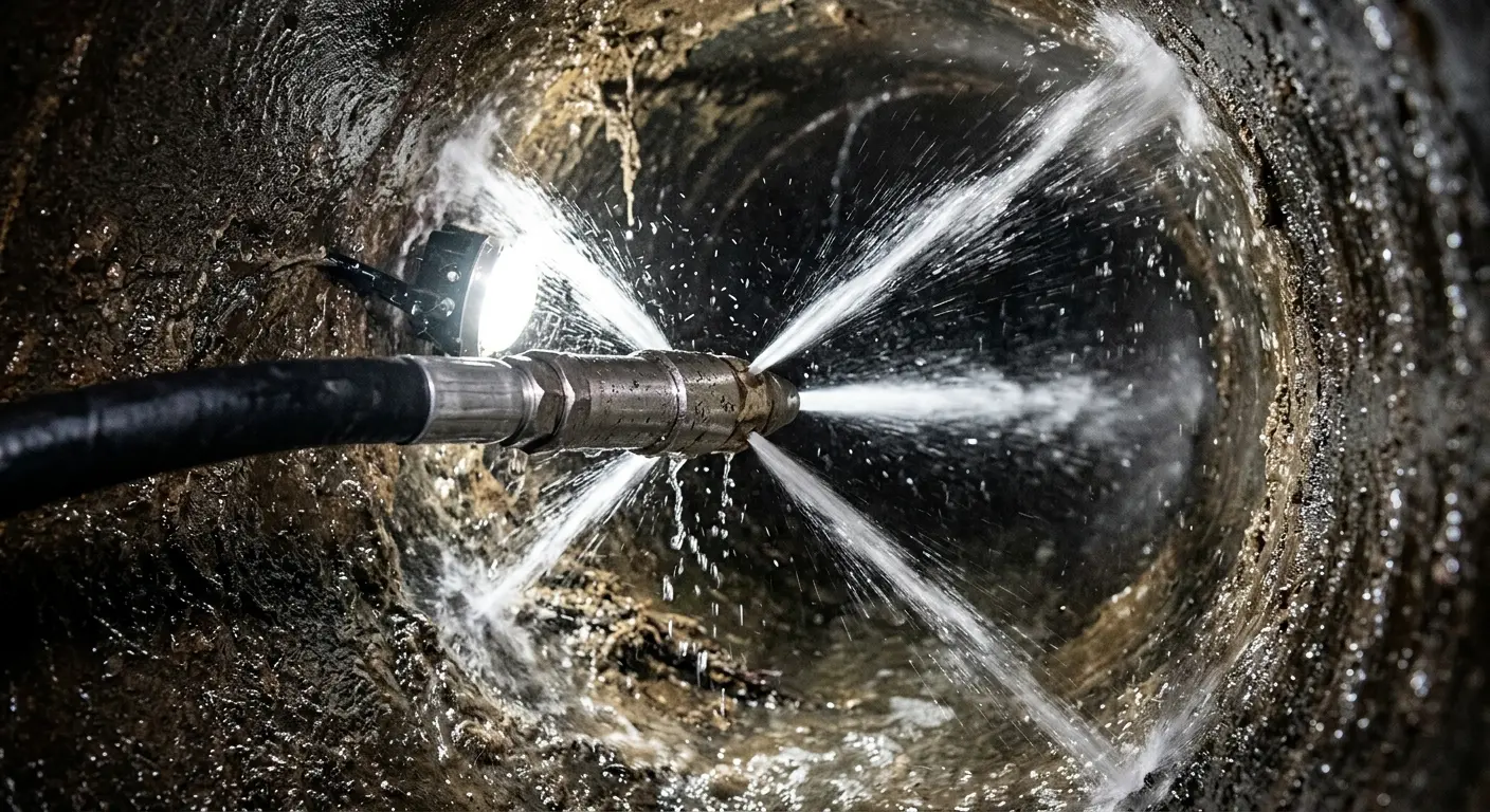 High-pressure hydro jetting nozzle cleaning sewer pipe for Sewer Line Relining in Iola